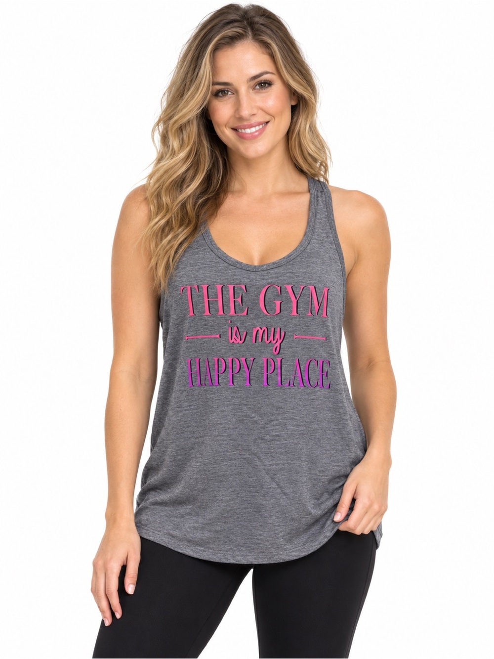 Danskin Now Gray Tank with Pink 'THE GYM is my HAPPY PLACE' Graphic